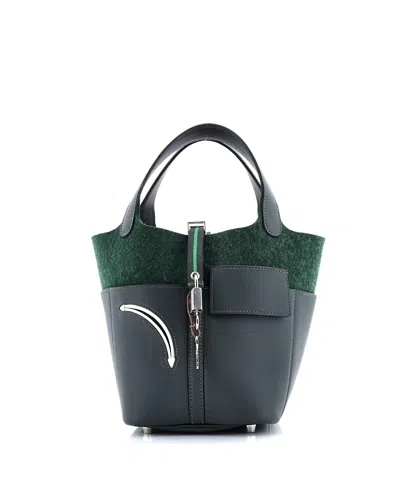 Pre-owned Pre-owned Hermes  Hermes Pm Go Team Picotin Lock Bag Feutre Wool And Swift In Green