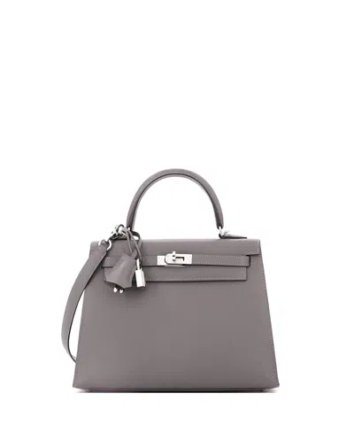 Pre-owned Pre-owned Hermes  Hermes Kelly 25 Handbag Grey Epsom With Palladium Hardware In Gray