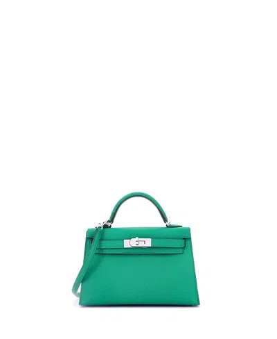 Pre-owned Pre-owned Hermes  Hermes Kelly 20 Handbag Green Epsom With Palladium Hardware