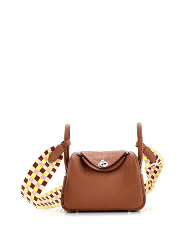Pre-owned Pre-owned Hermes  Hermes Mini Lindy Quadrille Bag Clemence With Canvas In Multi