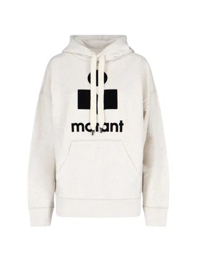 Isabel Marant Étoile Oversized Ecru Hoodie With Front Logo And Drawstring Hood In White