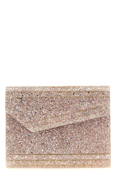 Jimmy Choo Candy Clutch Bag In Fabric With Glitter In Pink