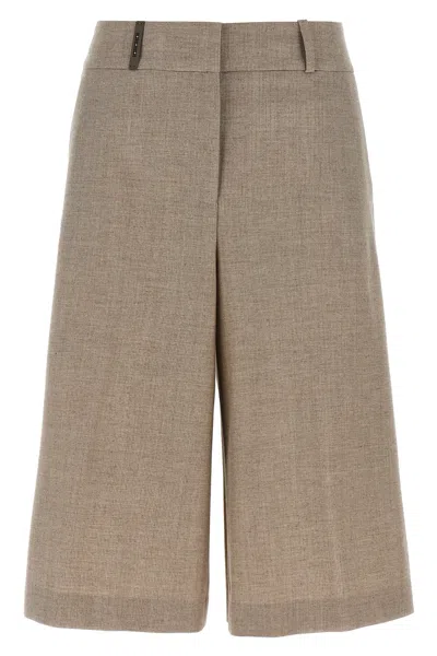 Peserico Micro Houndstooth Long Bermuda Shorts Bermuda And Short Beige In Brown