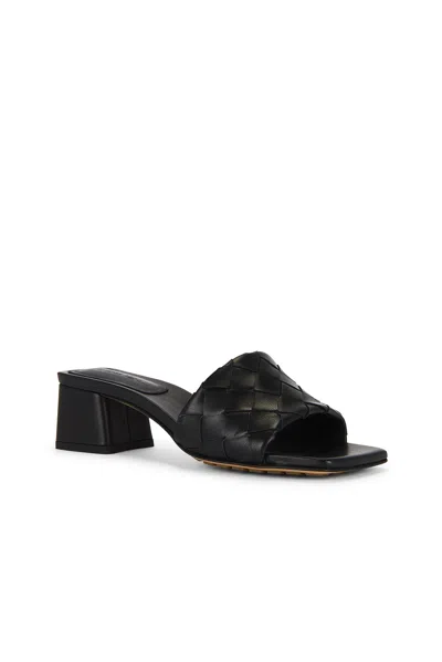 Bottega Veneta Women Leather Heel Sandals With Intrecciato Motif In Black