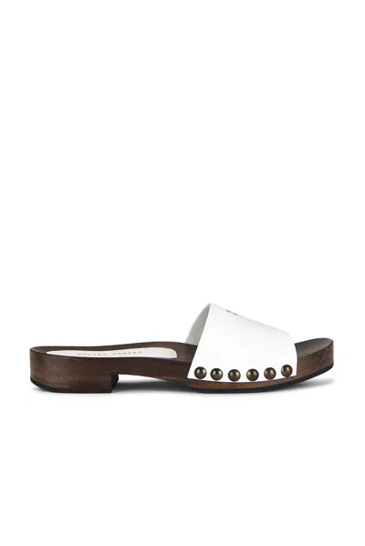 Miu Miu Wood Sole Flat Sandals With Studded Side In White