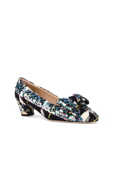 Valentino 45mm Bowow Shiny Plaid Tweed Pumps In Multi