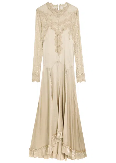 Isabel Marant Dolores Silk-blend Satin And Corded Lace Maxi Dress In Neutral