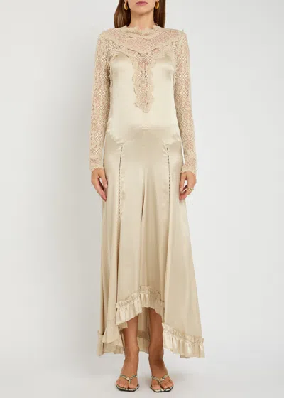 Isabel Marant Dolores Silk-blend Satin And Corded Lace Maxi Dress In Neutral