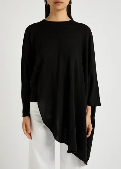 High On Set Asymmetric Wool-blend Jumper In Black