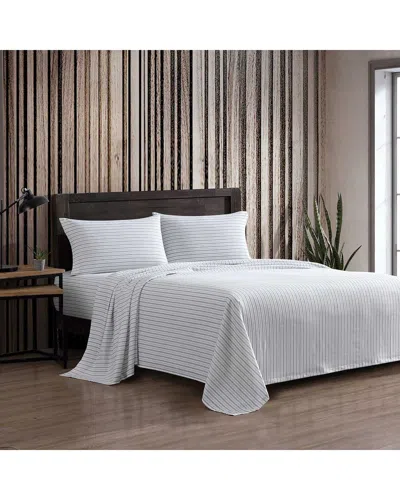 Eddie Bauer 200 Thread Count Ticking Stripe Cotton Flannel Sheet Set In White