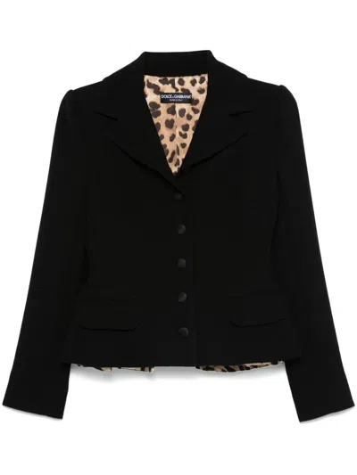 Dolce & Gabbana Wool Crepe Blazer Fitted Silhouette Epaulettes In Black