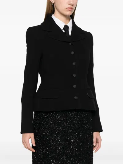 Dolce & Gabbana Wool Crepe Blazer Fitted Silhouette Epaulettes In Black
