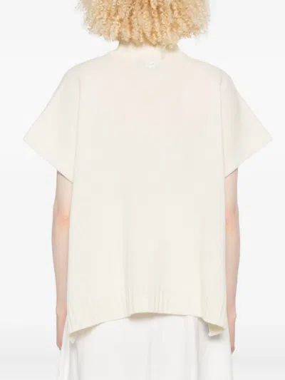 Ermanno Firenze High Neck Knitwear With Embroidered Ribbed Hem In White