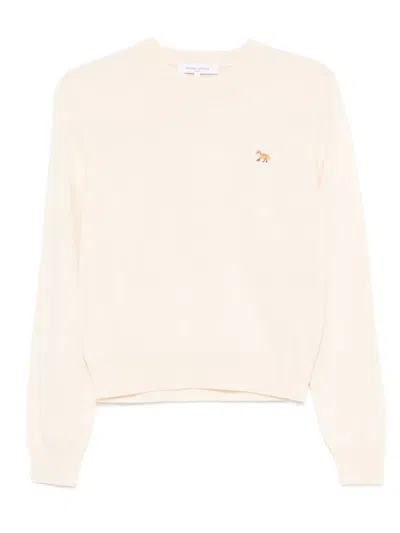 Maison Kitsuné Wool Crew Neck Jumper With Ribbed Cuffs In Neutral