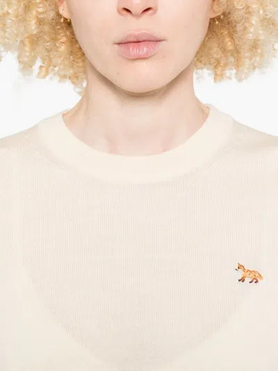Maison Kitsuné Wool Crew Neck Jumper With Ribbed Cuffs In Neutral