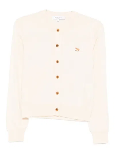 Maison Kitsuné Cardigan Wool Embroidered Detail In Neutral