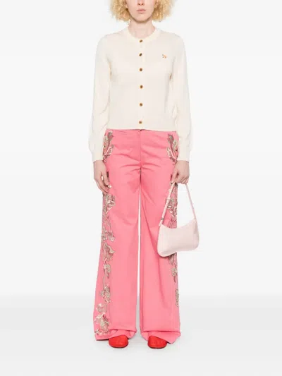 Maison Kitsuné Cardigan Wool Embroidered Detail In Neutral