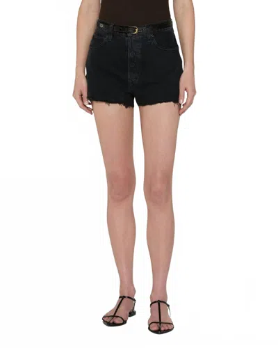 Frame Dare High Waist Denim Cutoff Shorts In Forbidden In Black