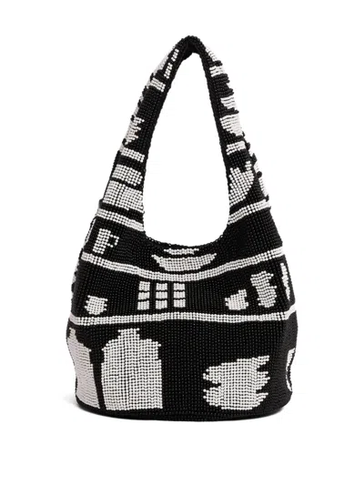 Jw Anderson Mini Beaded Shoulder Bag With Abstract Patterns In Black
