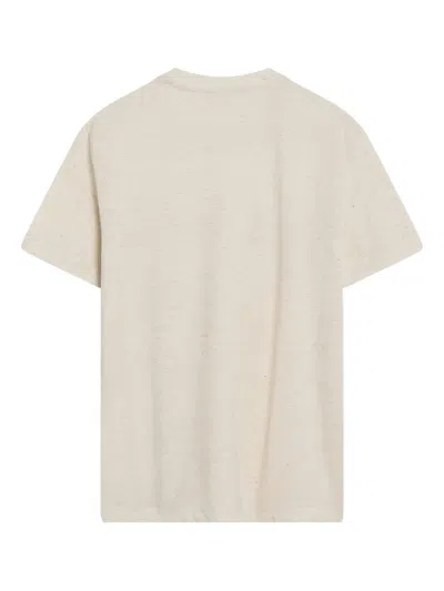 Fendi Beige Cotton And Linen T-shirt With Logo In Neutral