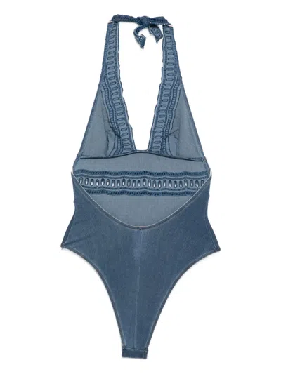 Ermanno Scervino Blue Lace-detail Swimsuit In Multi