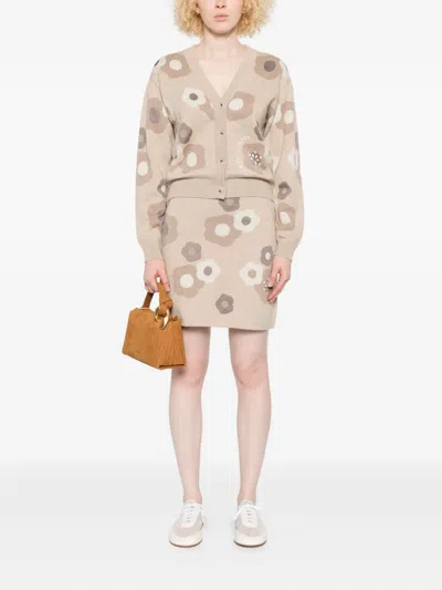 Kenzo Floral-pattern Knit Skirt In Neutral