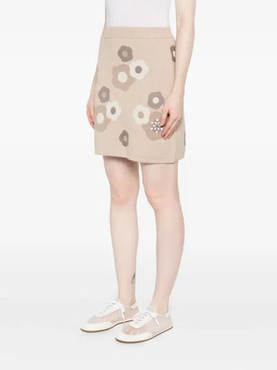 Kenzo Floral-pattern Knit Skirt In Neutral