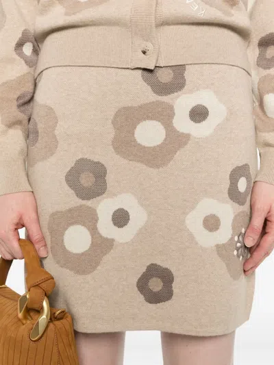 Kenzo Floral-pattern Knit Skirt In Neutral