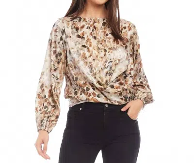 Karen Kane Boatneck Drape Top In Abstract Stone Woven Print In Multi