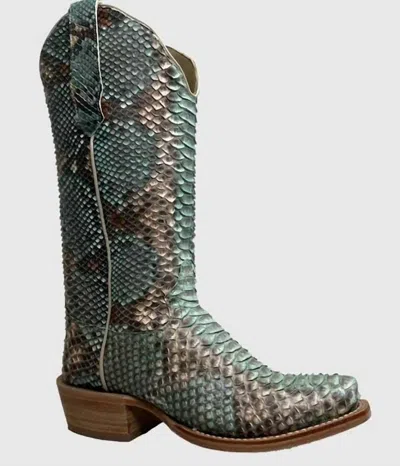 R Watson Boots Women's Allover Python Exotic Boots In Teal/copper In Multi