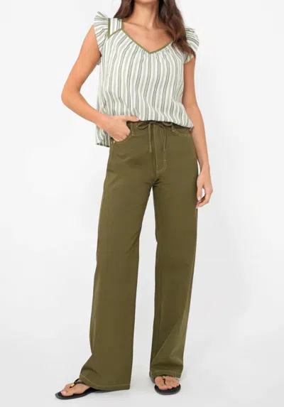 Greylin Oliver Wide Leg Drawstring Pull Up Pant In Green