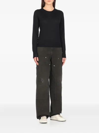 Golden Goose Black Merino Wool Sweater With Golden Applications For Women In Blue