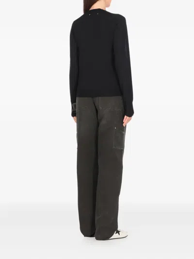 Golden Goose Black Merino Wool Sweater With Golden Applications For Women In Blue