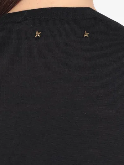 Golden Goose Black Merino Wool Sweater With Golden Applications For Women In Blue