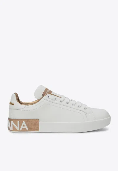 Dolce & Gabbana Portofino Leather Sneakers In White
