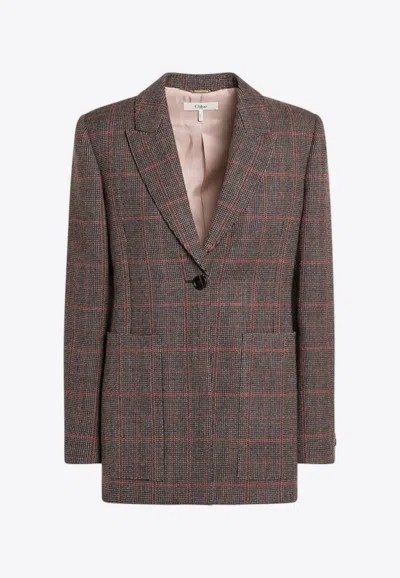 Chloé Chloe Women Checked Wool Tailored Jacket In Brown