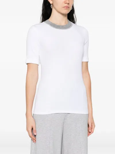 Peserico Lounge Crew Neck T Shirt Contrast Neckline In White