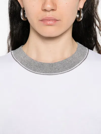 Peserico Lounge Crew Neck T Shirt Contrast Neckline In White