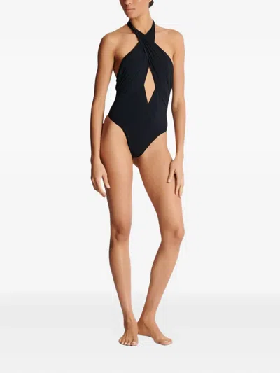 Balmain Plain One-piece Swimsuit In Black