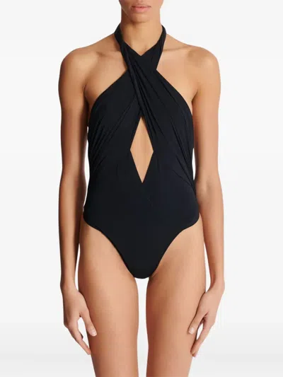 Balmain Plain One-piece Swimsuit In Black