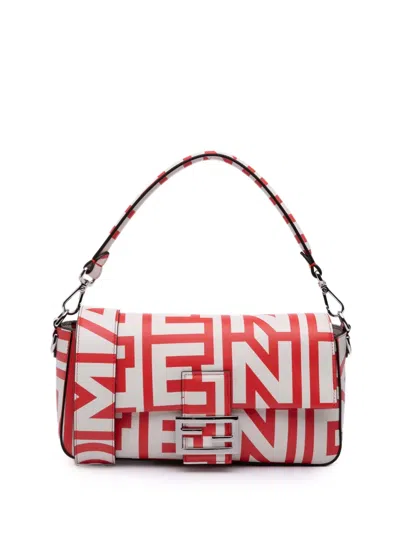 Pre-owned Fendi 2010-2025 Marc Jacobs Nappa Vitello King Logo Print Phone Baguette Satchel In Red