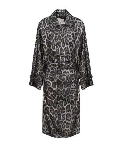 Stella Mccartney Beltd Trench Coat With Leopard Print In Animal Print