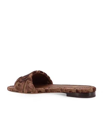 Fendi Sunshine Logo-embroidered Velvet Flat Sandals In Brown