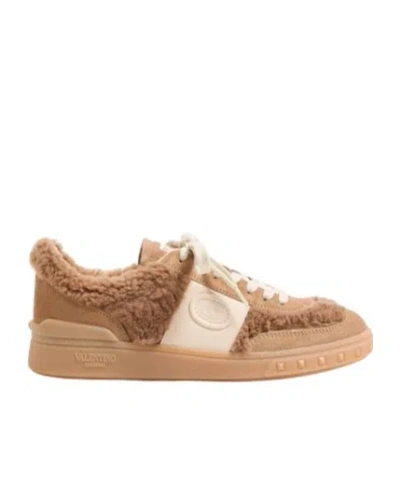 Valentino Garavani Upvillage Suede Shearling Low-top Sneakers In Brown