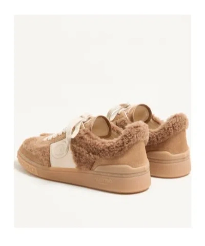 Valentino Garavani Upvillage Suede Shearling Low-top Sneakers In Brown