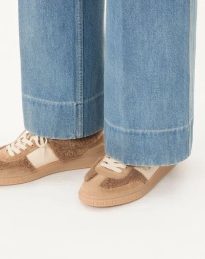 Valentino Garavani Upvillage Suede Shearling Low-top Sneakers In Brown