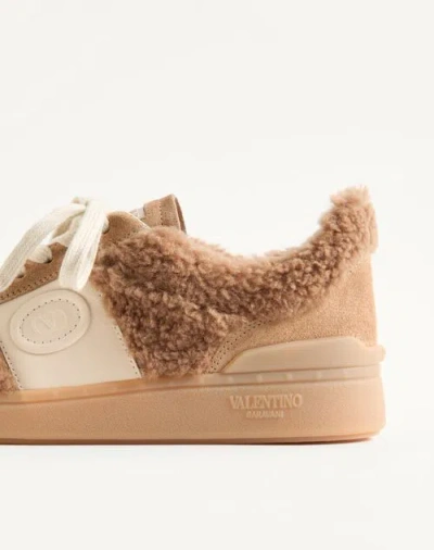 Valentino Garavani Upvillage Suede Shearling Low-top Sneakers In Brown