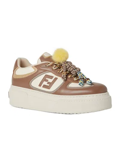 Fendi Sneakers Chunky Sole Contrast Panels In Brown