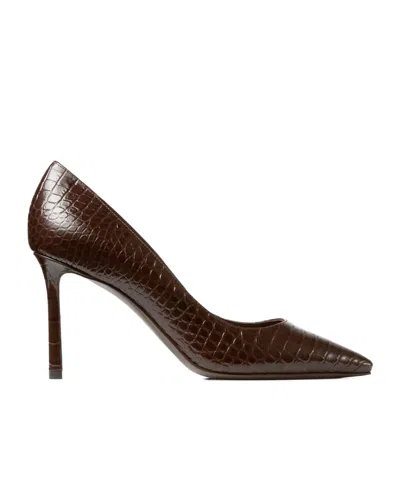 Jimmy Choo 85mm Romy Pointed-toe Pumps With Crocodile-effect In Brown