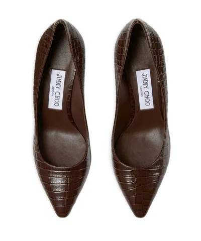 Jimmy Choo 85mm Romy Pointed-toe Pumps With Crocodile-effect In Brown
